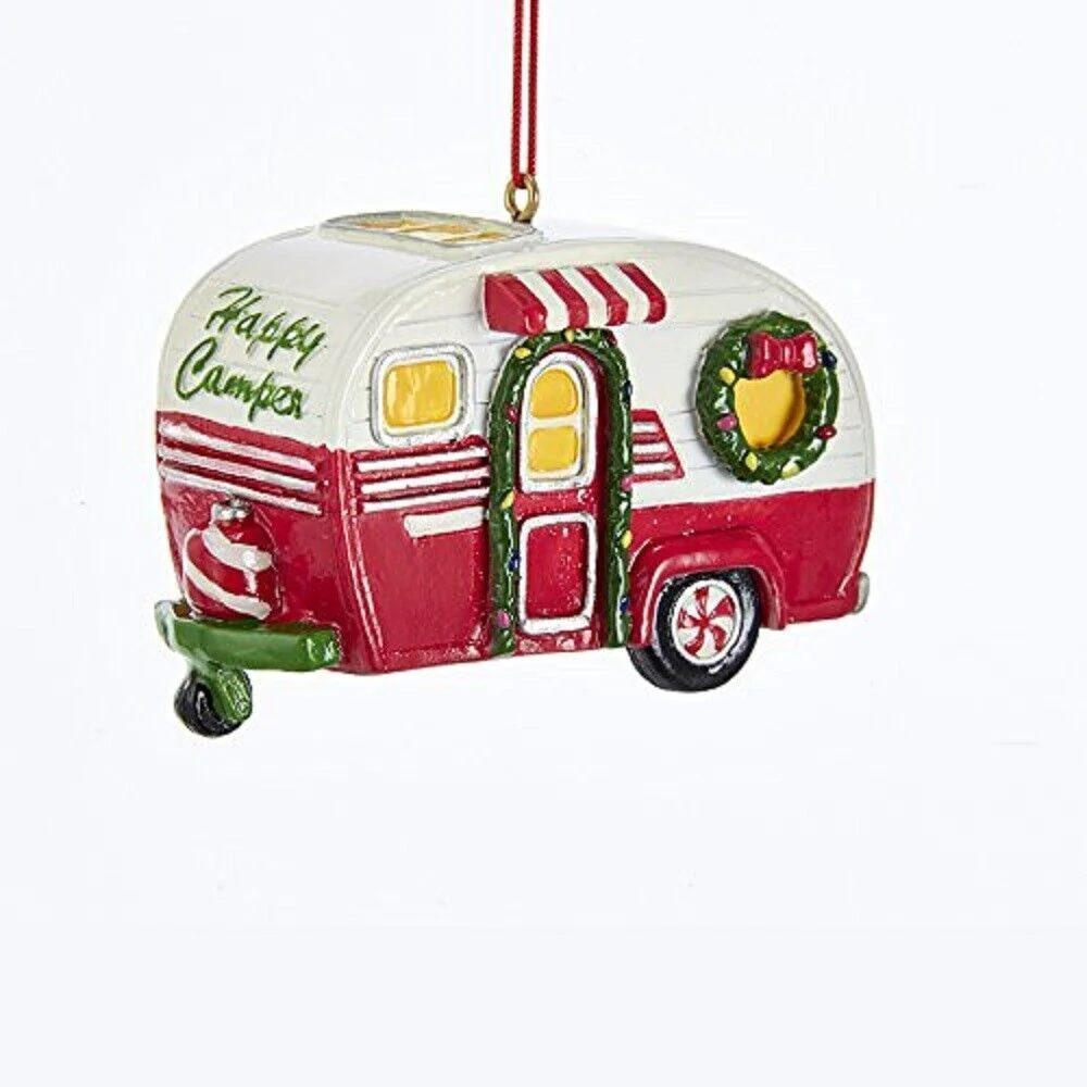 Great Choice Products Red And White Happy Camper Rv Trailer Christmas Tree Ornament Camping New