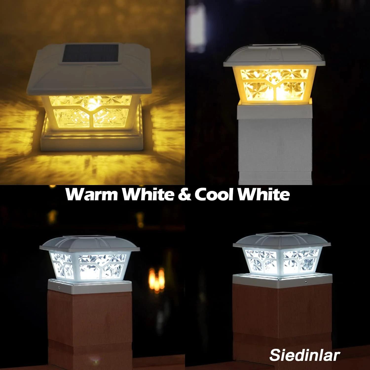 Siedinlar Solar Post Cap Lights Outdoor 2 Color Modes 8 LEDs for 4x4 5x5 6x6 Posts Fence Deck Patio Decoration Warm White