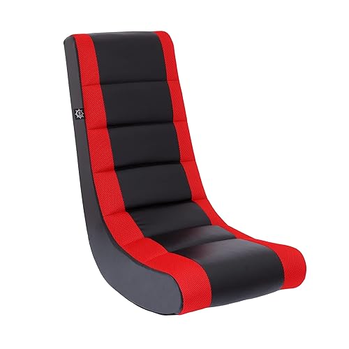 The Crew Furniture Classic Video Rocker Floor Gaming Chair, Kids and Teens, Racing Stripe PU Faux Leather &a; Polyester Mesh, Blac