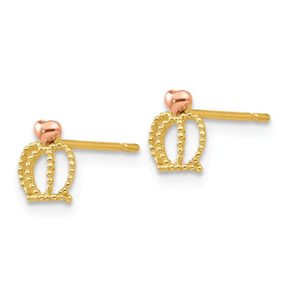 Jewelryweb 14k Madi K Yellow and Rose Gold Childrens Crown Post Earrings - Measures 6x6mm Wide