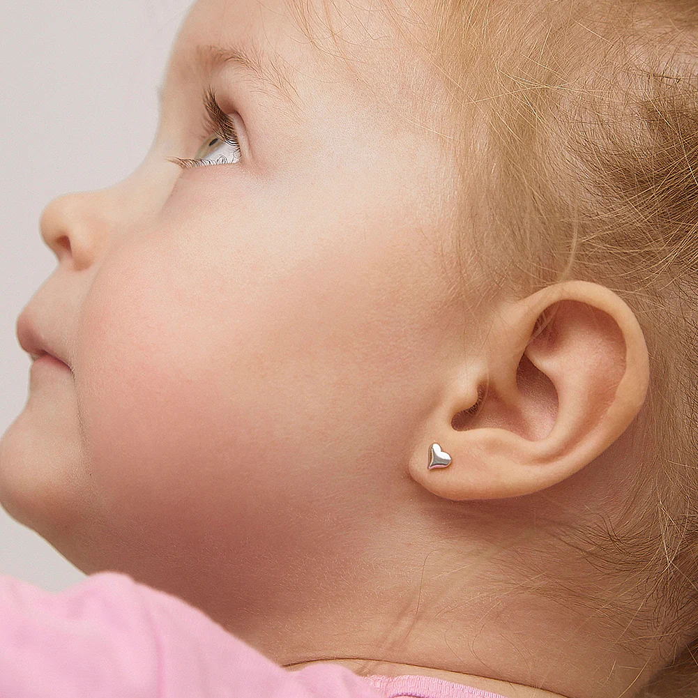 In Season Jewelry 925 Sterling Silver 5mm Classic Heart Toddler Screw Back Earrings for Babies &a; Kids - Hypoallergenic Young Girl&s;s Heart Earrings