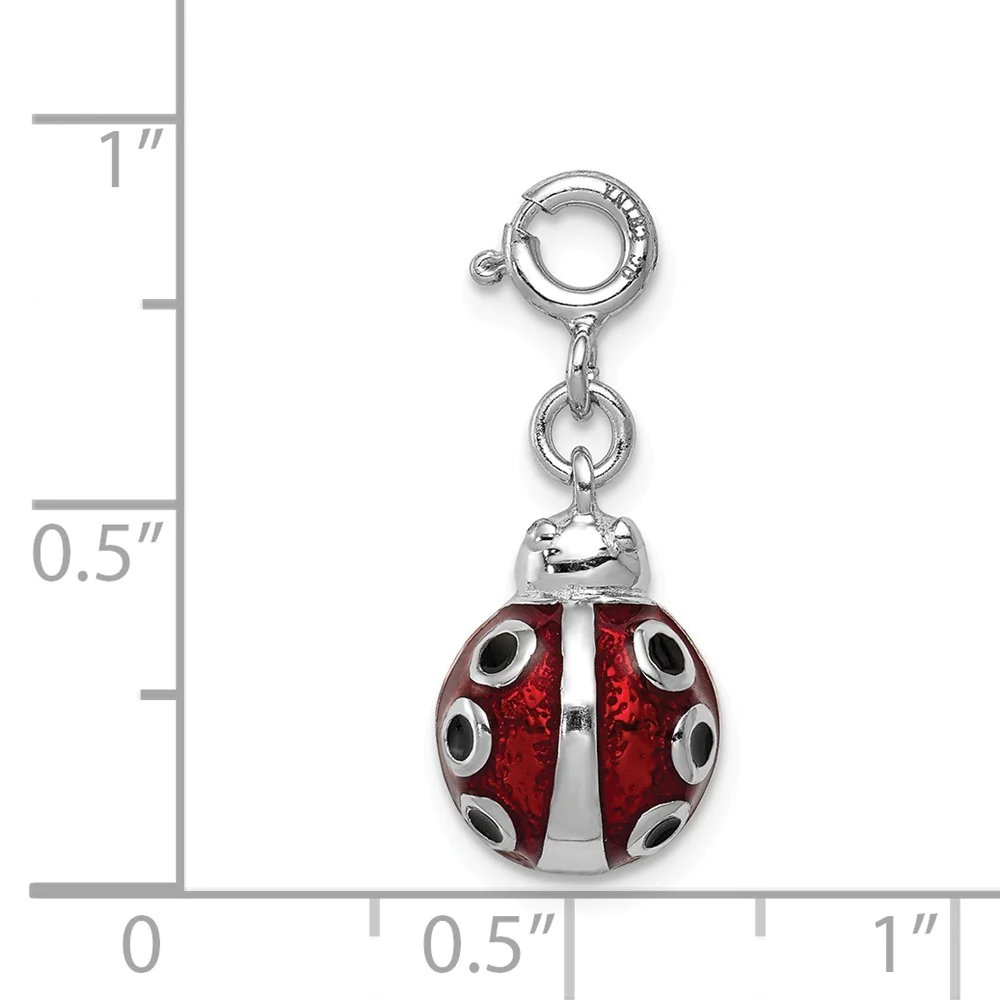 Jewelryweb Sterling Silver Enamel Ladybug Charm
