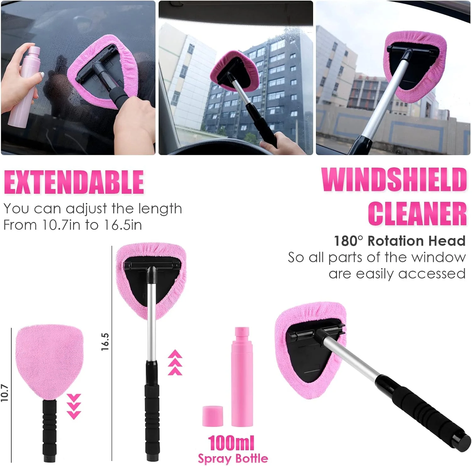 Viewsun 17pcs Car Cleaning Kit, Pink Car Interior Detailing Kit with High Power Handheld Vacuum, Detailing Brush Set, Windshield Cleane
