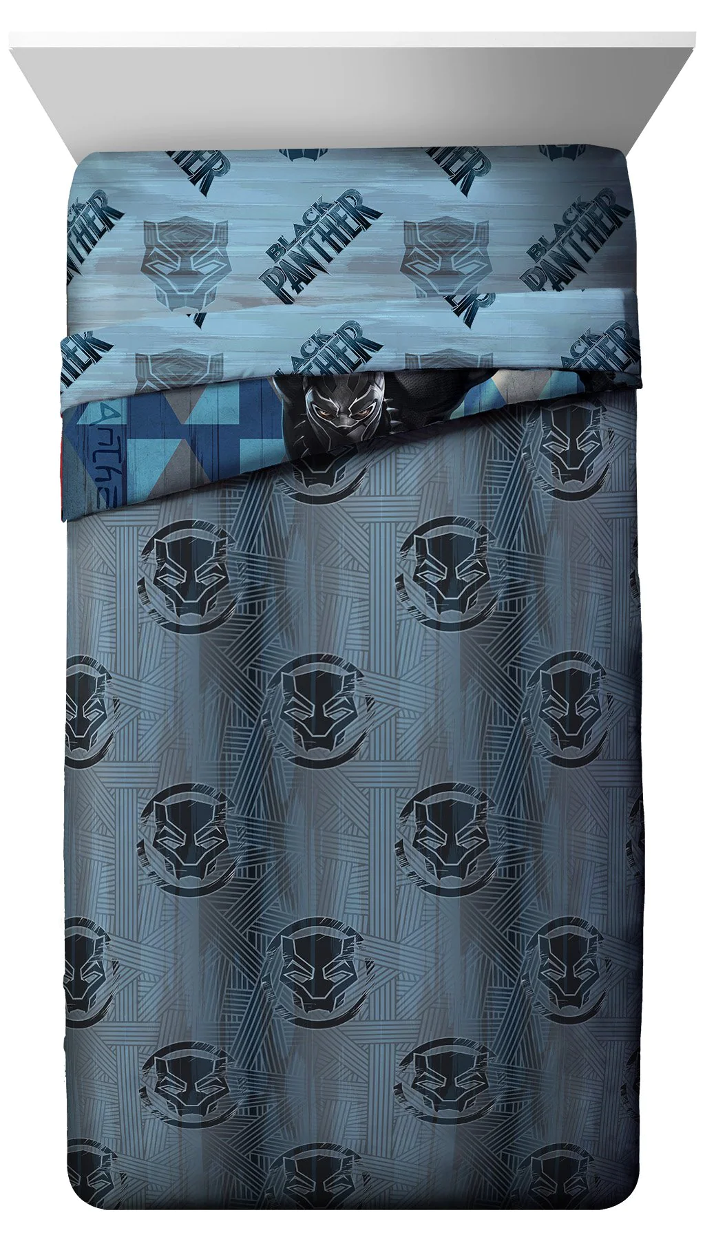Jay Franco &a; Sons Jay Franco Marvel Black Panther Blue Tribe Super Soft Kids 4 Piece Twin Size Bed Set - Fade Resistant Polyester Microfiber Fill