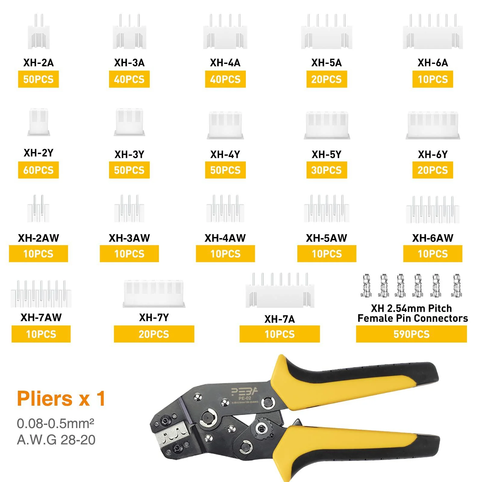 PEBA jst crimping tool kit, 2.54mm jst-xh connector has 19 types, with wire edm cutting crimper pliers + double-layer tote toolbox