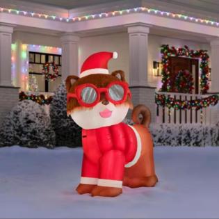 Home Holiday Accent 6 ft. LED Fuzzy Plush Pomeranian Inflatable Home Accents Holiday