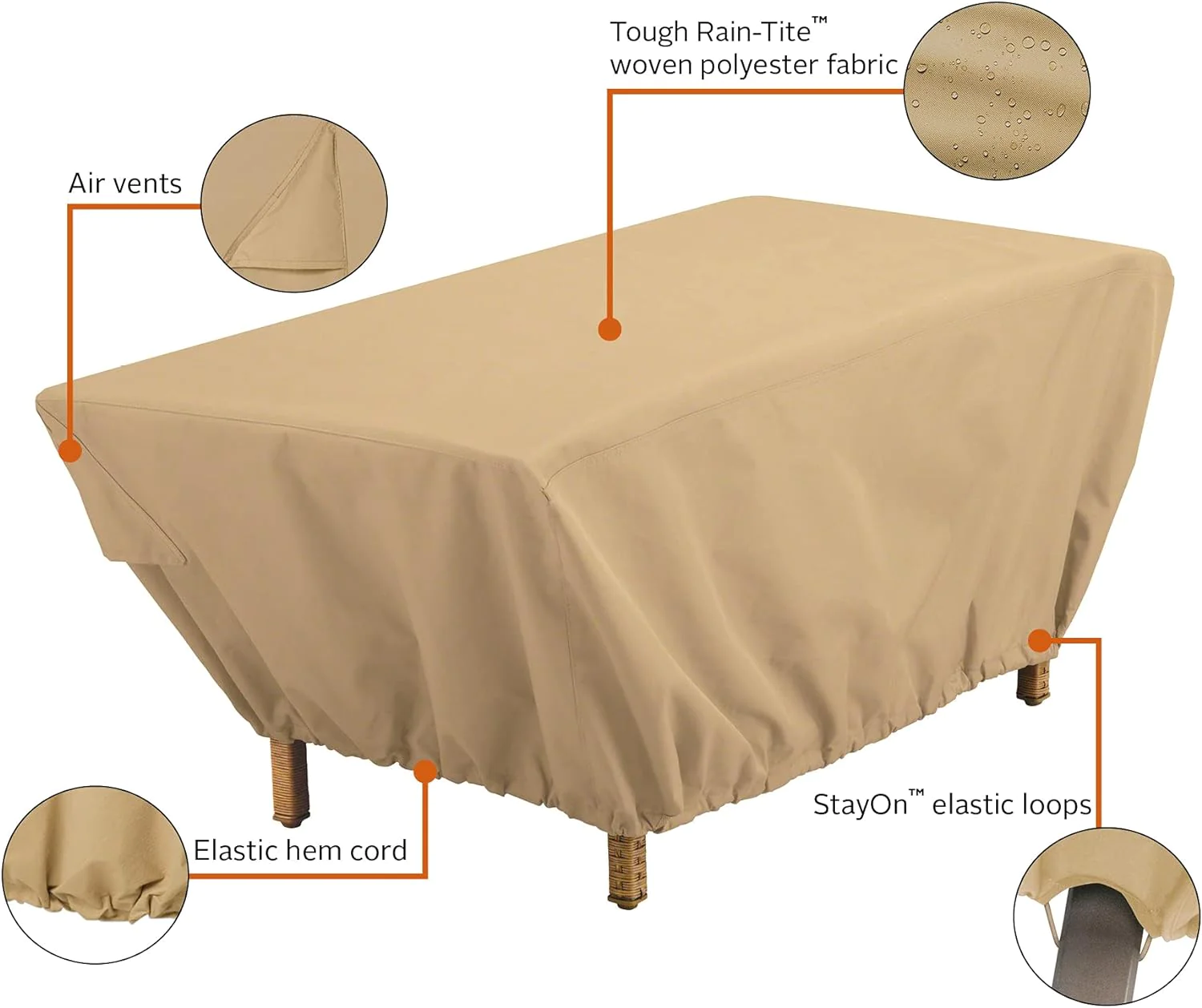 Classic Accessories Terrazzo Water-Resistant 48 Inch Rectangular Patio Coffee Table Cover