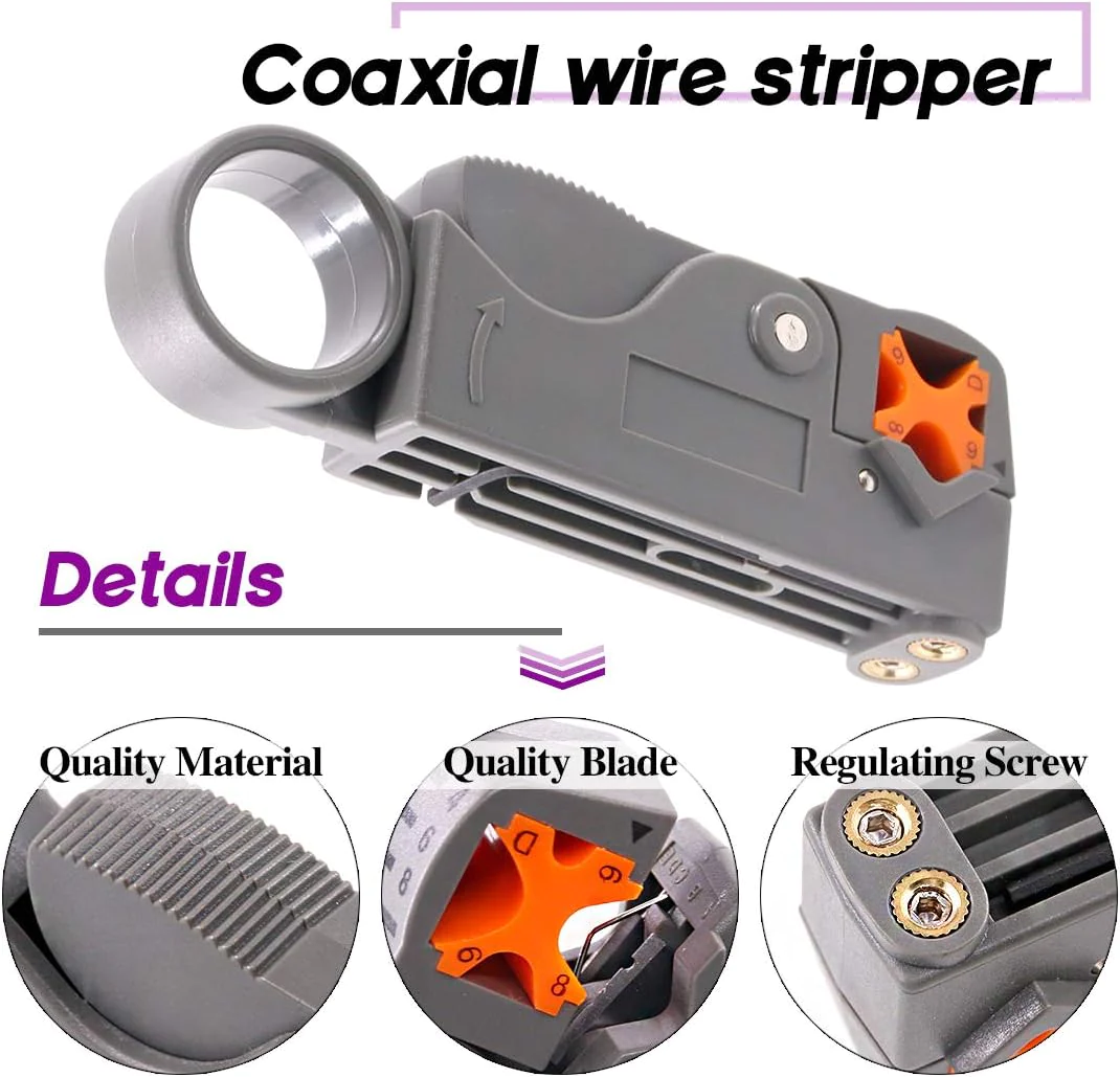 Swpeet 14Pcs Professional Coaxial Cable Tool Kit, Ratcheting Wire Terminal Coaxial Cable Tool Kit with 1Pcs Cable Stripper and 10pcs 5