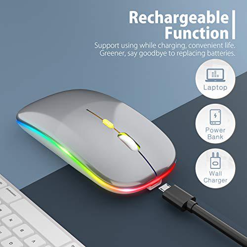 OKIMO ?upgrade? led wireless mouse, rechargeable slim silent mouse 2.4g portable mobile optical office mouse with usb &a; type-c rece
