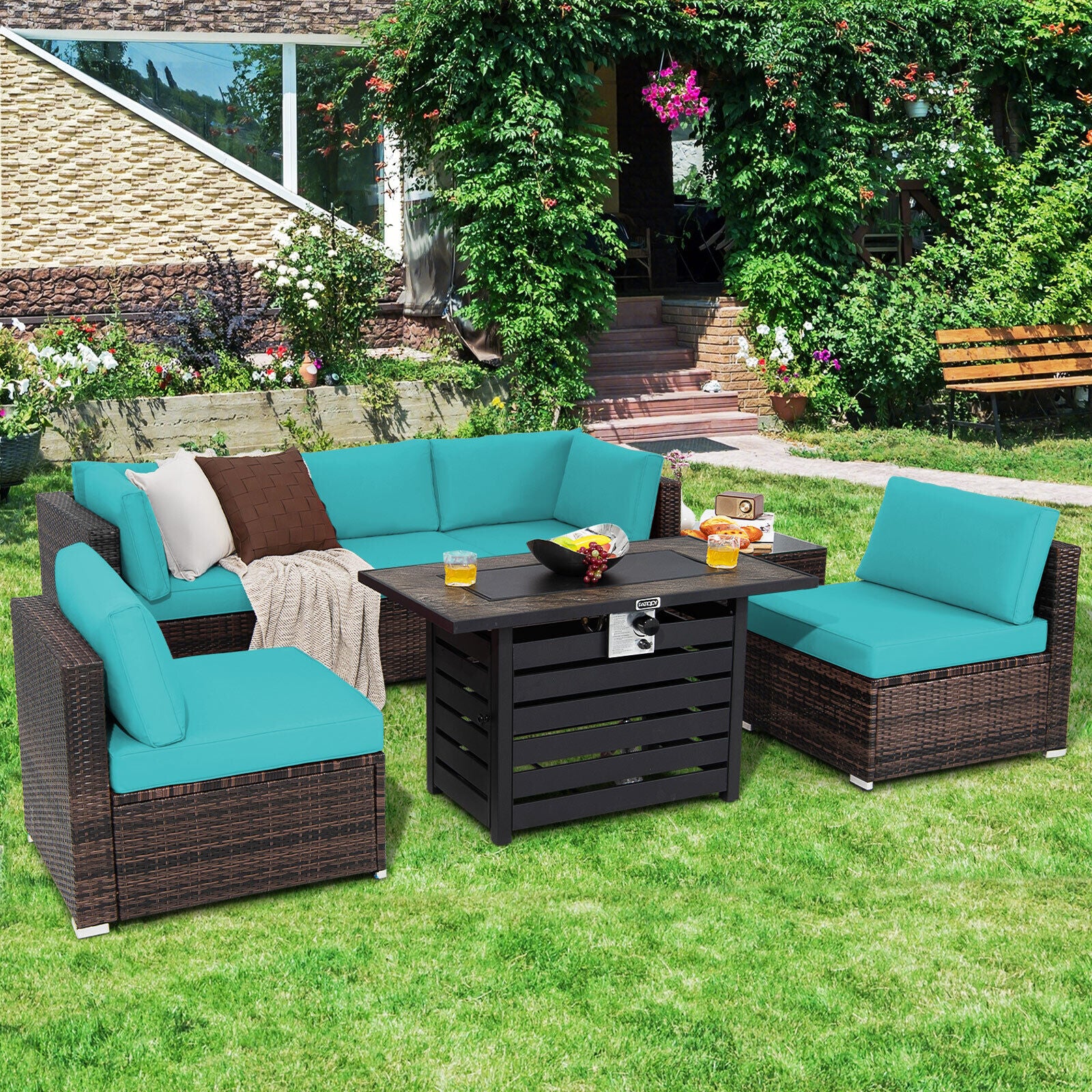 Great Choice Products 7Pcs Patio Rattan Furniture Set 42