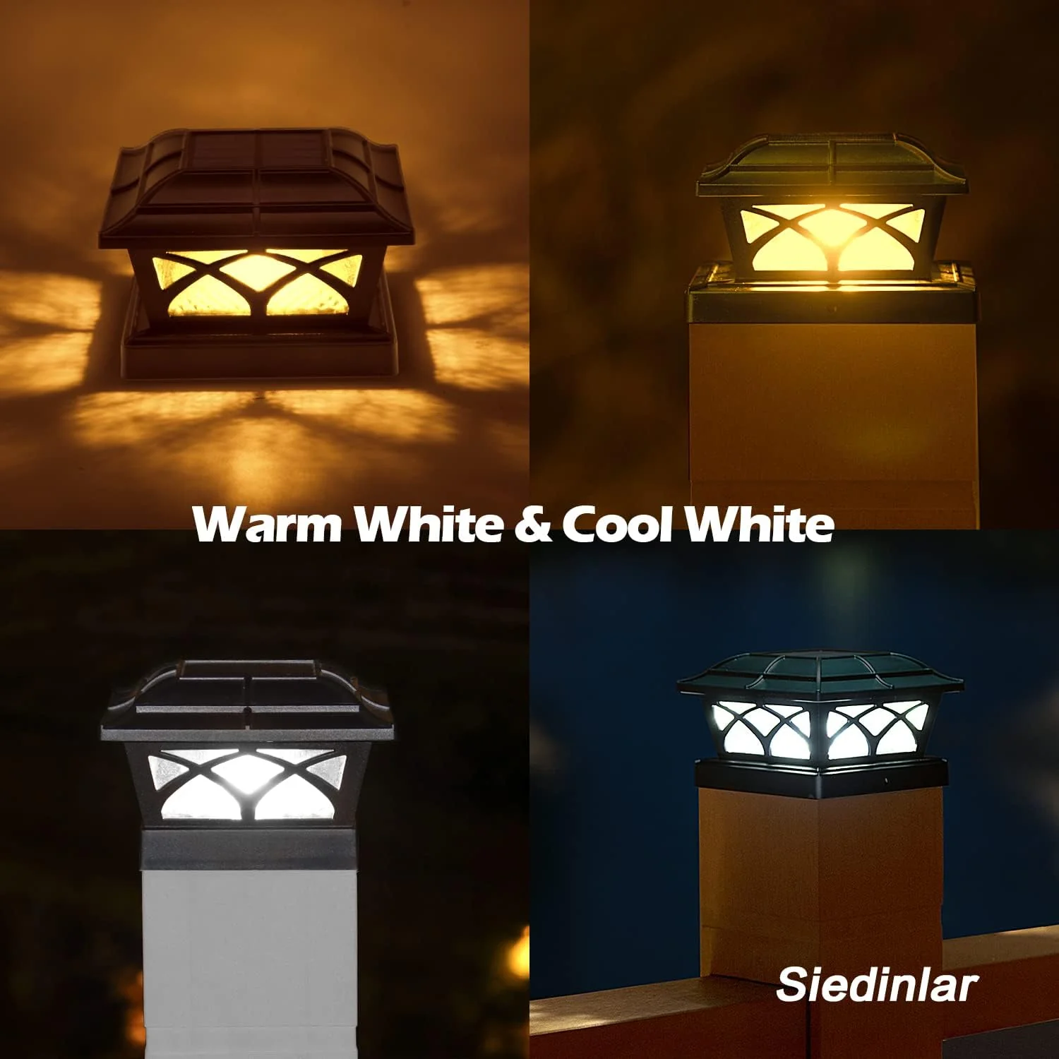 Siedinlar Solar Post Cap Lights Outdoor Glass 2 Modes 8 LEDs for 4x4 5x5 6x6 Posts Deck Fence Patio Decoration Warm White/Cool