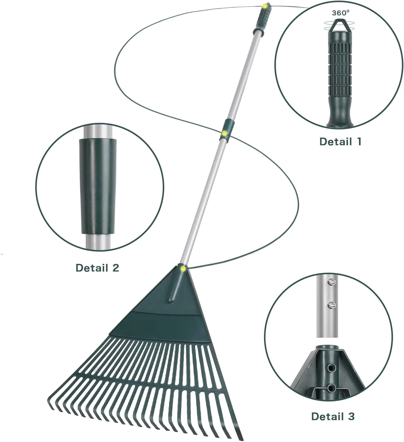 APARECIUM Garden Leaf Rake, Garden Poly Shrub Rake with 66&a;#226;&a;#128;&a;#157; Adjustable Lightweight Steel Handle, D