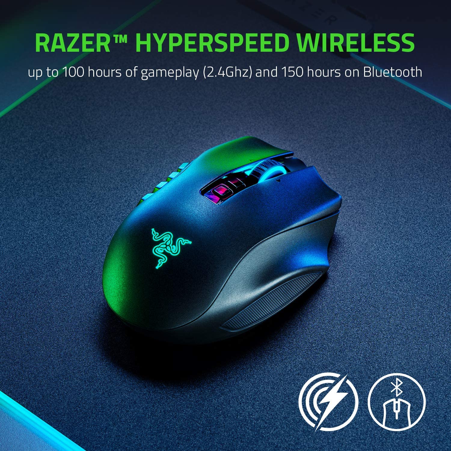 Razer Naga Pro Wireless Optical Gaming Mouse Interchangeable w/ 2, 6, 12 Plate