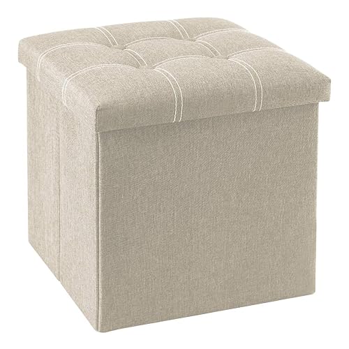 YOUDENOVA 15 inches Storage Ottoman Cube, Foldable Storage Boxes Footrest Step Stool, Padded Seat for Dorm Living Room, Support