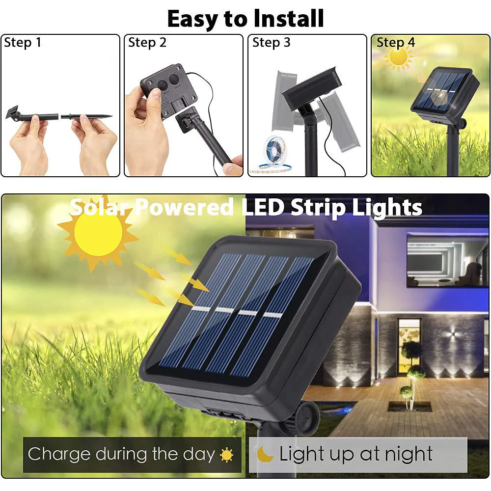 Ousam LED solar lights led strip outdoor string lights waterproof 10ft garden path deck christmas decorative lighting