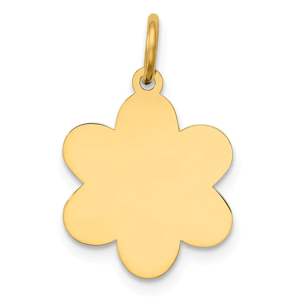 Jewelryweb 14k Yellow Gold Plain .018 Gauge Engraveable Flower Disc Charm