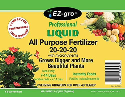 EZ-gro 20 20 20 Fertilizer - All Purpose Liquid Plant Food - Lawn, Flower, Herb, Vegetables - Best Way to Grow Healthy Plants -