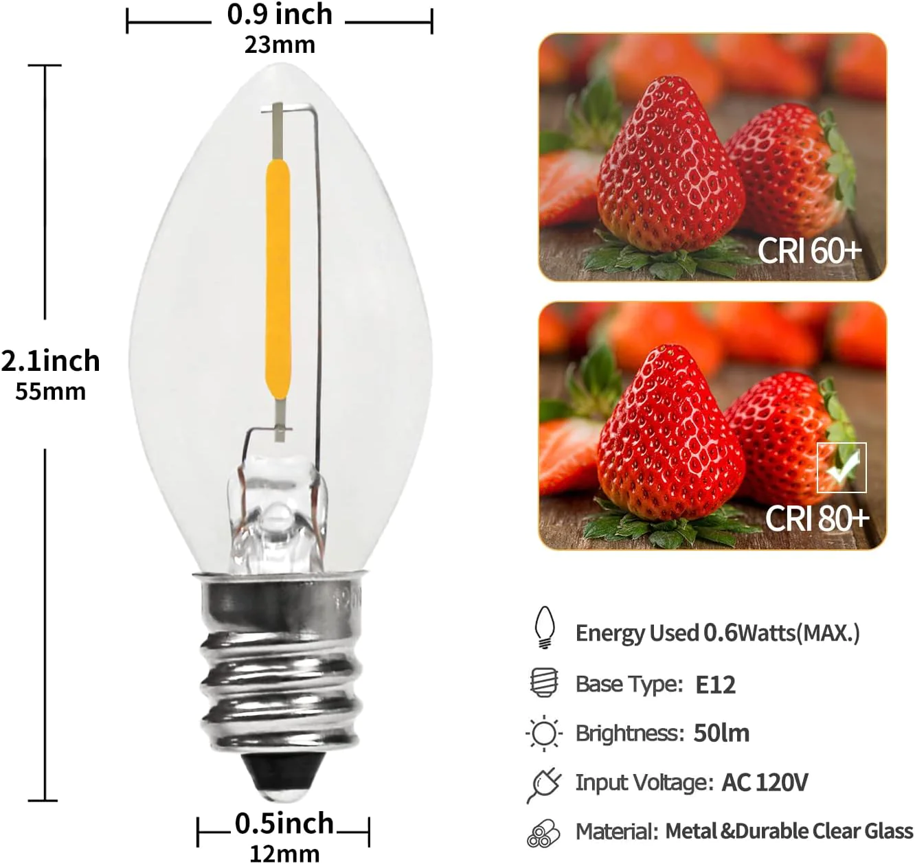 MX232 Set of 2 Accessory Cord with 2 Led Light Bulb 6 Ft White Cord with On/Off Switch Plugs e12 Candelabra LED Light Bulbs and Clips