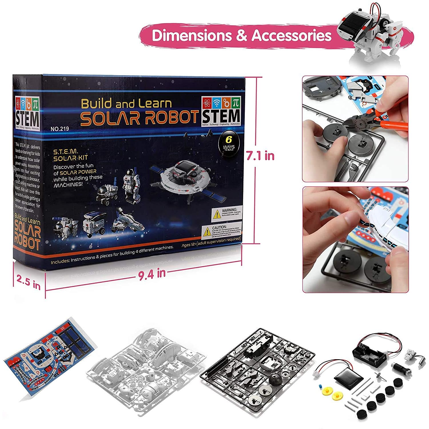Great Choice Products Solar Robot Toys 6 In 1 Stem Learning Kits Educational Space Moon Exploration Fleet Building Experiment Toys Diy Solar P…