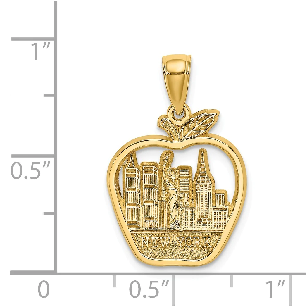 Jewelryweb 14k Gold New York and City In Apple 2-d And Cut-out Charm - Measures 18.2x16mm Wide 1.3mm Thick