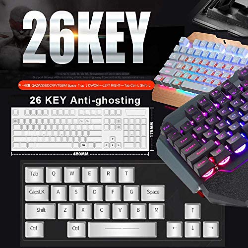 FELiCON Wired Game Keyboard and Mouse Combo, RGB LED Backlit Mechanical Feel Keyboard with Hand Rest Phone Holder,and 6 Button 3
