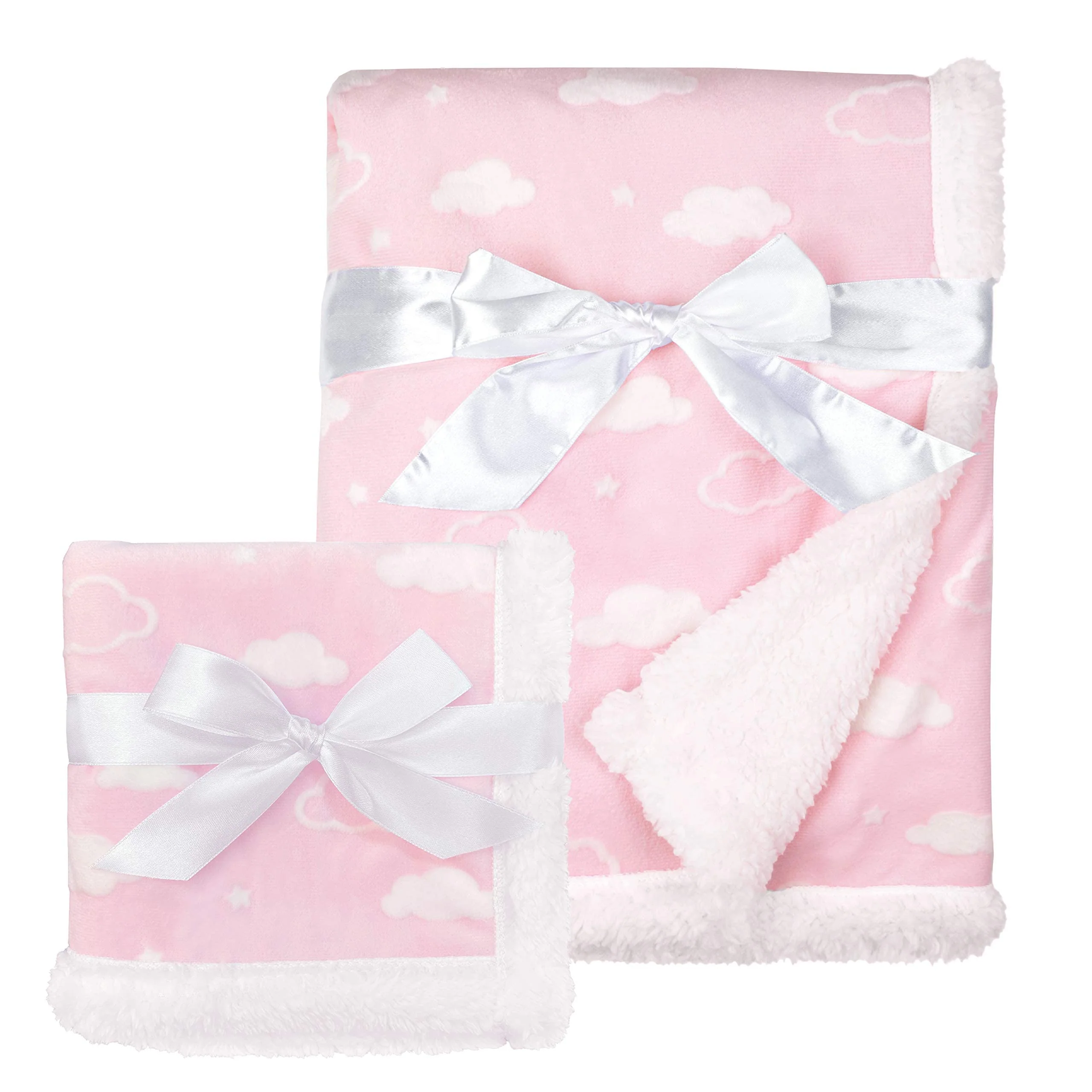 American Baby company Heavenly Soft chenille Sherpa Blanket Set, 3D gray cloud, for Boys &a; girls