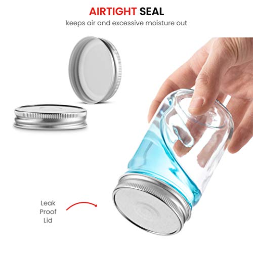 Paksh Novelty Regular-Mouth Glass Mason Jars, 12-Ounce (10-Pack) Canning Jars with Silver Metal Airtight Lids for Meal Prep, Food Storage, Can