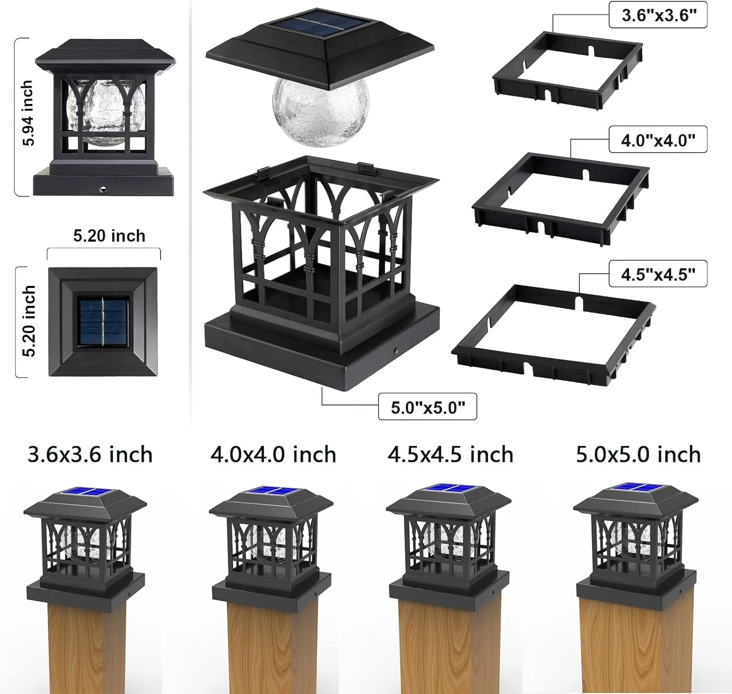 LIEFGARDEN Solar Post Cap Lights Outdoor Fits 3.6x3.6 4x4 4.5x4.5 5x5 Wooden Fence Deck Patio Garden, RGB