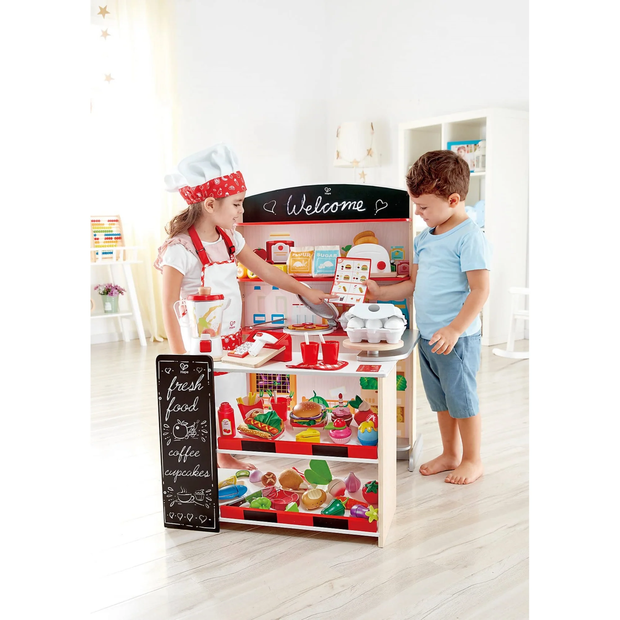 Hape Pop-Up Shop | Wooden Play Shop for Kids, Novelty ChildrenS Set with Accessories