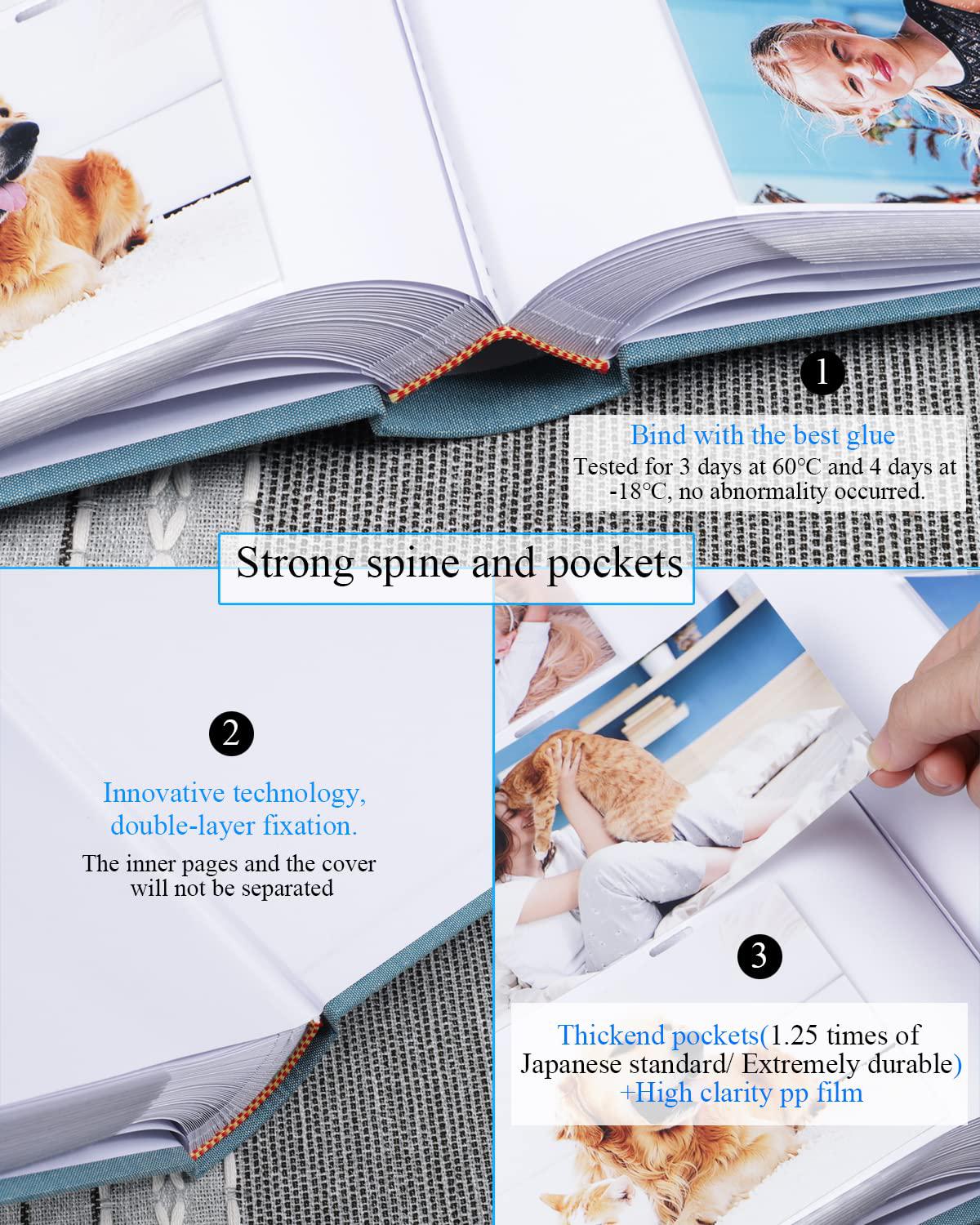 1DOT2 photo album 4x6 hold 402 photos with memo slip-in pockets photo book, linen cover picture photo albums with writing space for