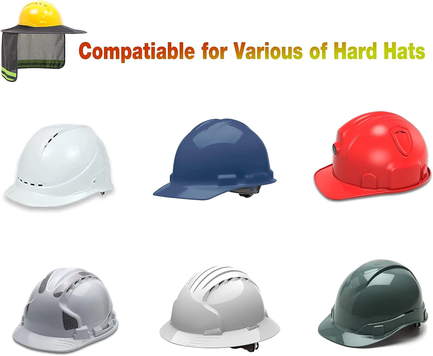 lizmof Hard Hat Sun Shade, High Visibility Sun Visor Neck Shade with Reflective Strip, Hard Hat Accessories, Full Brim, Man