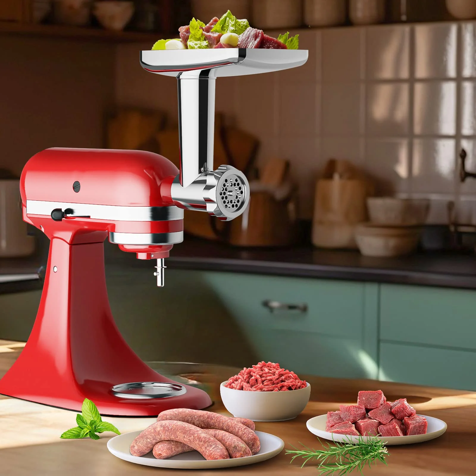 Gvode Stainless Steel Food grinder Attachment Accessories for KitchenAid Stand Mixers Including Sausage Stuffer, Stainless Steel,Dishw