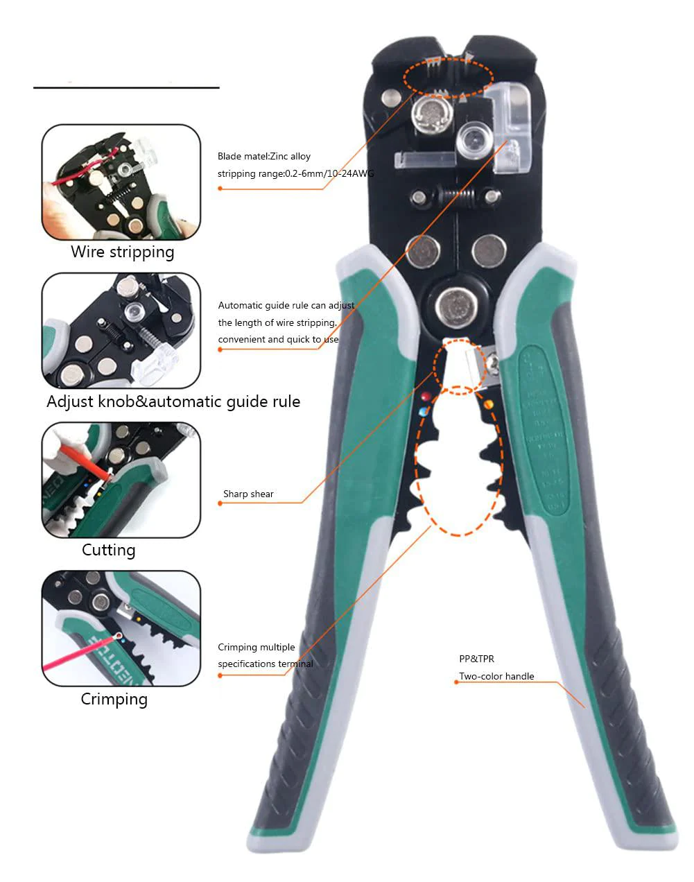 cangfort automatic wire stripper tool, wire cutters crimper pliers electrician tools with supplementary stripping, cutting pliers, han