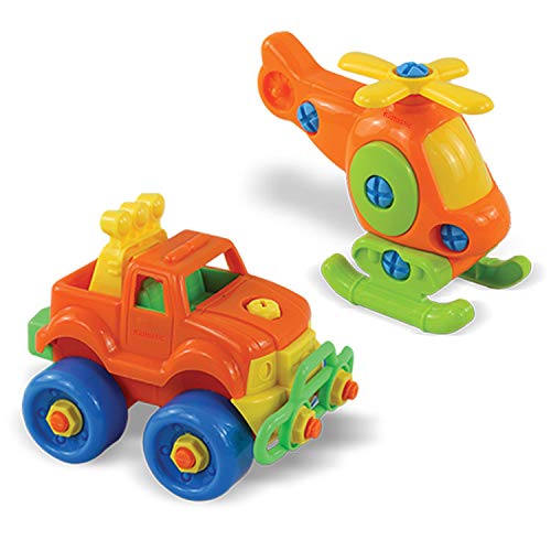 Kidtastic Set of 7 Take Apart Toys, Dinosaurs, Helicopter, Train, Truck, Motorcycle, STEM Building Set, Engineering Kit for Boys
