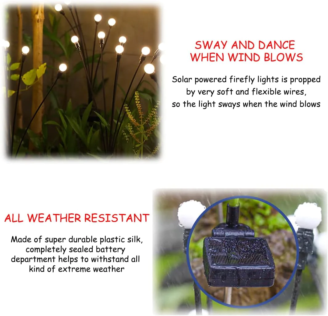 Generic 4PSC 8LED Solar Powered Firefly Lights Outdoor Waterproof, Solar Starburst Swaying Garden Lights, Swaying When Wind Blows Solar