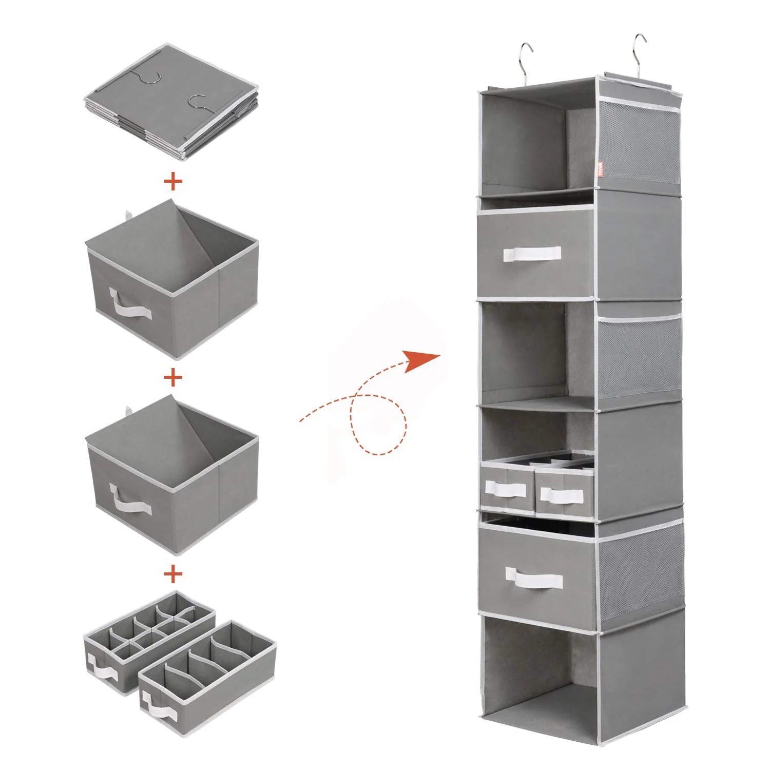 GCP Products Closet Hanging Storage Organizer,6 Shelf Hanging Closet Organizer With Drawers And Baby,Nursery Closet Organization And Stora…