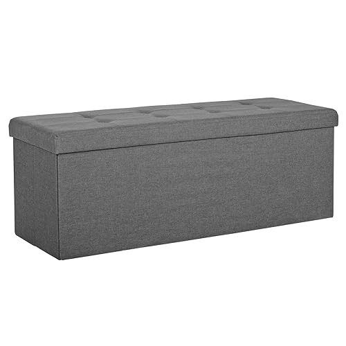 SUPER DEAL Folding Storage Ottoman Bench, 43 Inches Footrest with Divider Foam Padded Seat Large Toy Storage Chest Long Box for