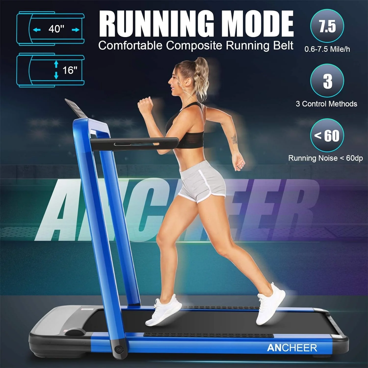 Ancheer 2 in 1 Home Office Folding Treadmill w/Remote Control,Portable Walking Pad Treadmill Under Desk,Quiet&a;Powerful,Installation-Free