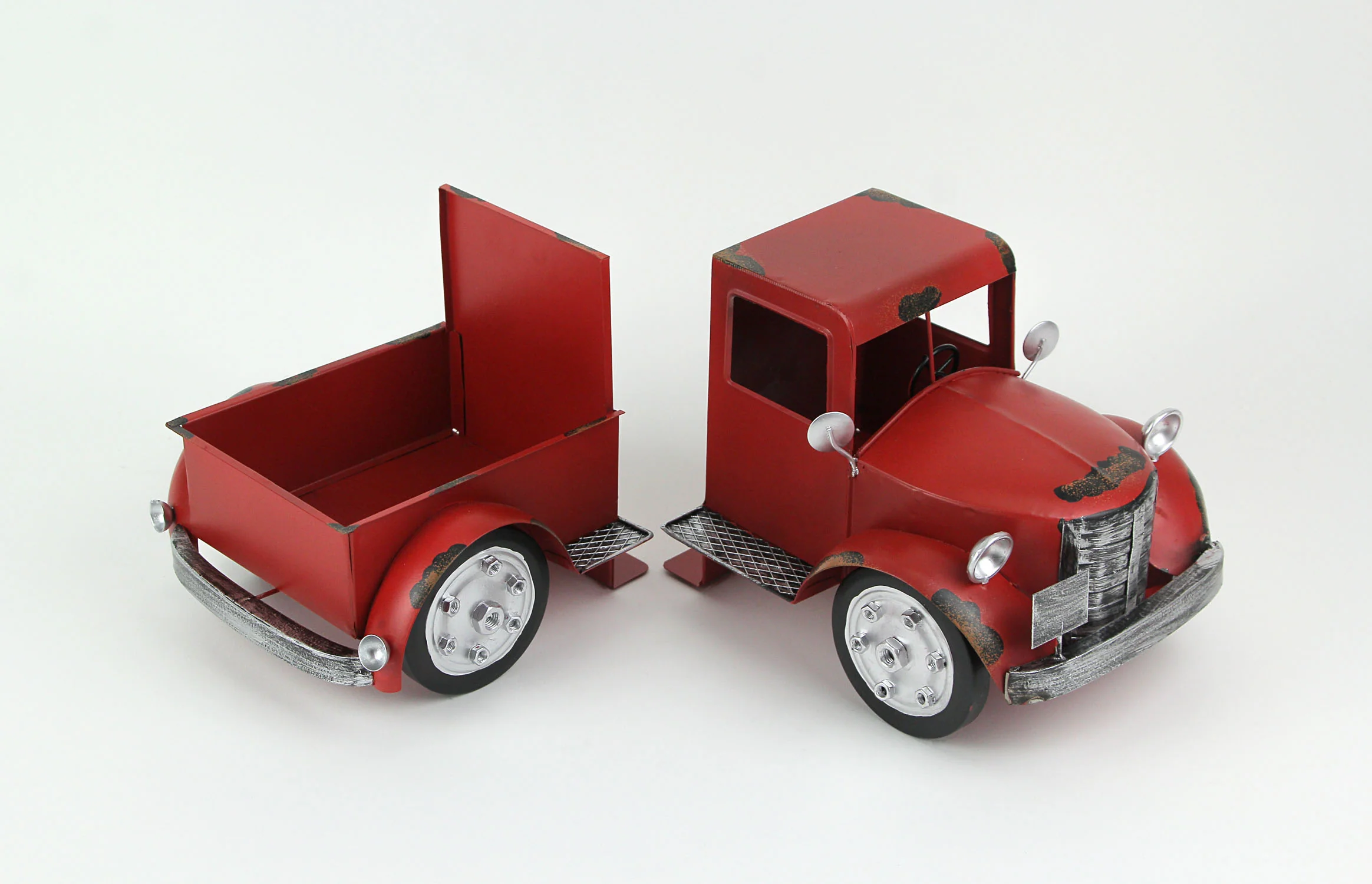 Zeckos Red Pickup Truck Metal Bookends Front and Back (Set of 2)