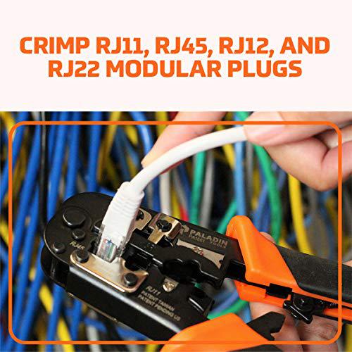 Tempo paladin tools modular data cable crimper - professional grade, all-in-one - cut and strip cat5, cat5e, cat6 cable - rj45, rj1