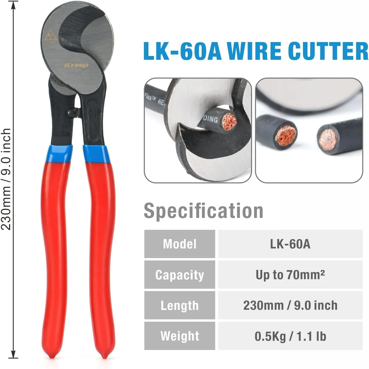 ZHEJIANG IWISS ELECTRIC CO.,LT IWISS Battery Cable Lug Crimping Tool for 8, 6, 4, 2, 1, 1/0 AWG Heavy Duty Wire Lugs, Battery Terminal, Copper Lugs with Wire