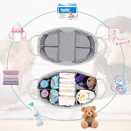 Lzellah Baby Diaper Caddy Organizer - Extra Large Nappy Caddy Rope Nursery Storage Bin - Baby Shower Gift Basket with 8 Pockets, 5 Compa