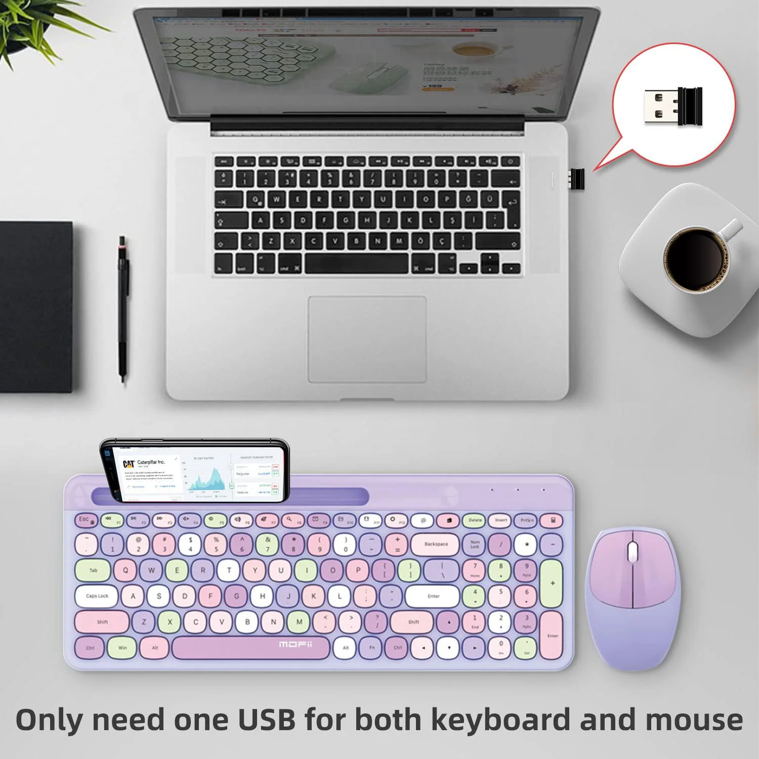 fopett wireless keyboard and mouse combo - 2.4ghz full-sized - computer keyboard with phone holder - keyboard and mouse set f