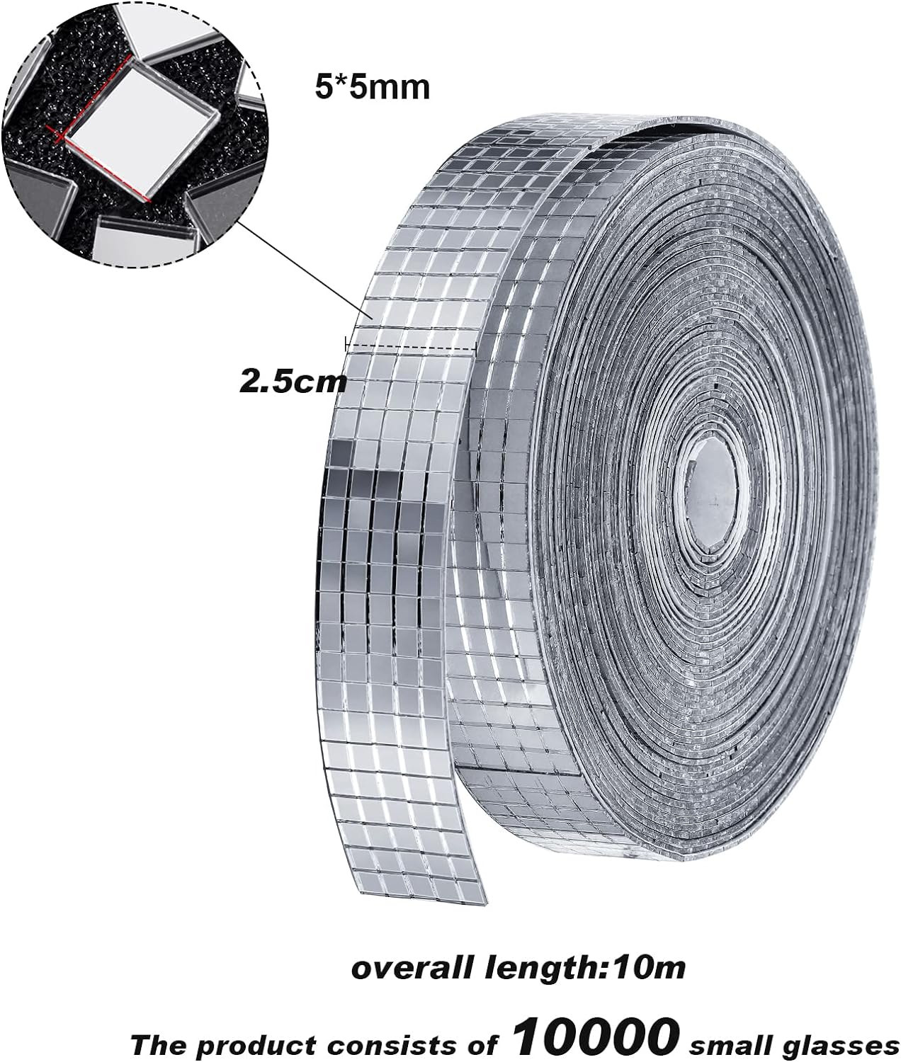 Satinior Disco Ball Mirror Tiles 5 x 5 mm Self-Adhesive Mini Square Glass Tiles, Decorative Craft DIY Accessory Mirrors Mosaic Tiles (10