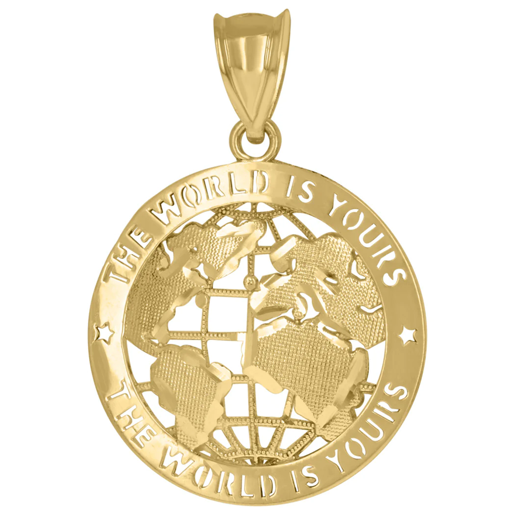Jewelryweb 10k Yellow Gold Mens World Map The World Is Yours Globe Charm Pendant