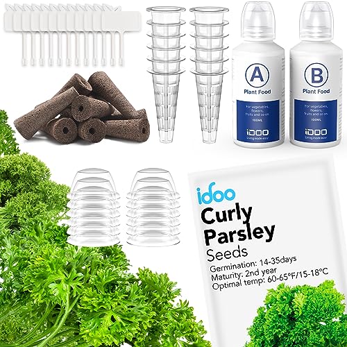 iDOO Parsley Seed Pod Kit with Growth Sponges, Grow Baskets, Pod Labels, Grow Domes, A&a;B Plant Food and 1 Pack Parsley Seed, Com