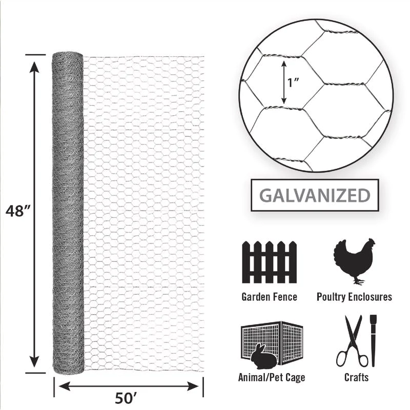 Garden Zone Garden Craft 48 in. H X 50 ft. L Galvanized Steel Poultry Netting 1 in.