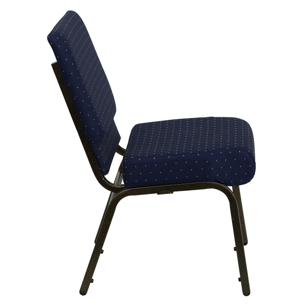 Flash Furniture HERCULES Series 21&s;&s;W Stacking Church Chair in Navy Blue Dot Patterned Fabric - Gold Vein Frame