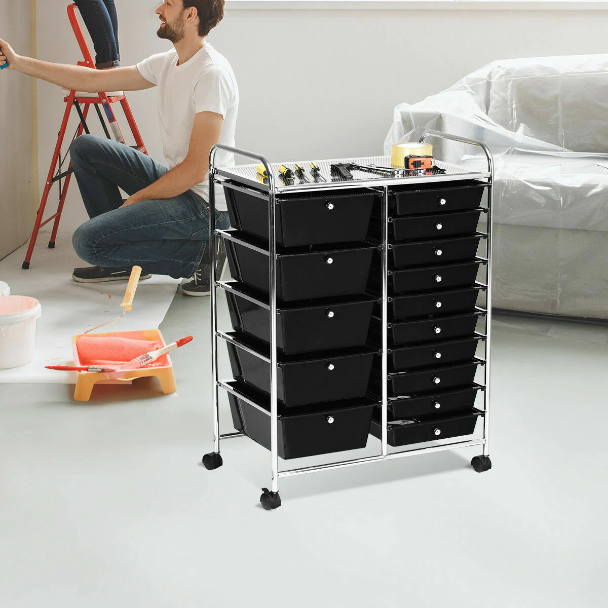 Great Choice Products Multifunctional Rolling Cart Home&a; Office Tools Organizer Scrapbook Paper Black