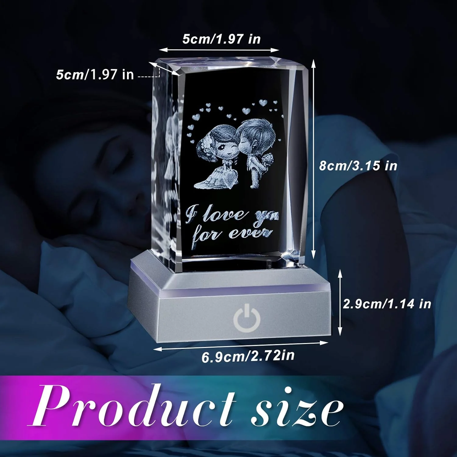 Generic I Love You Forever Birthday Gifts for Girlfriend Boyfriend Wife Mom Christmas I Love You Gifts 3D Crystal with LED Color Night